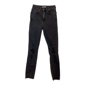 Forever 21 High Rise Distressed Skinny Leg Black Denim Jeans Womens Size 26